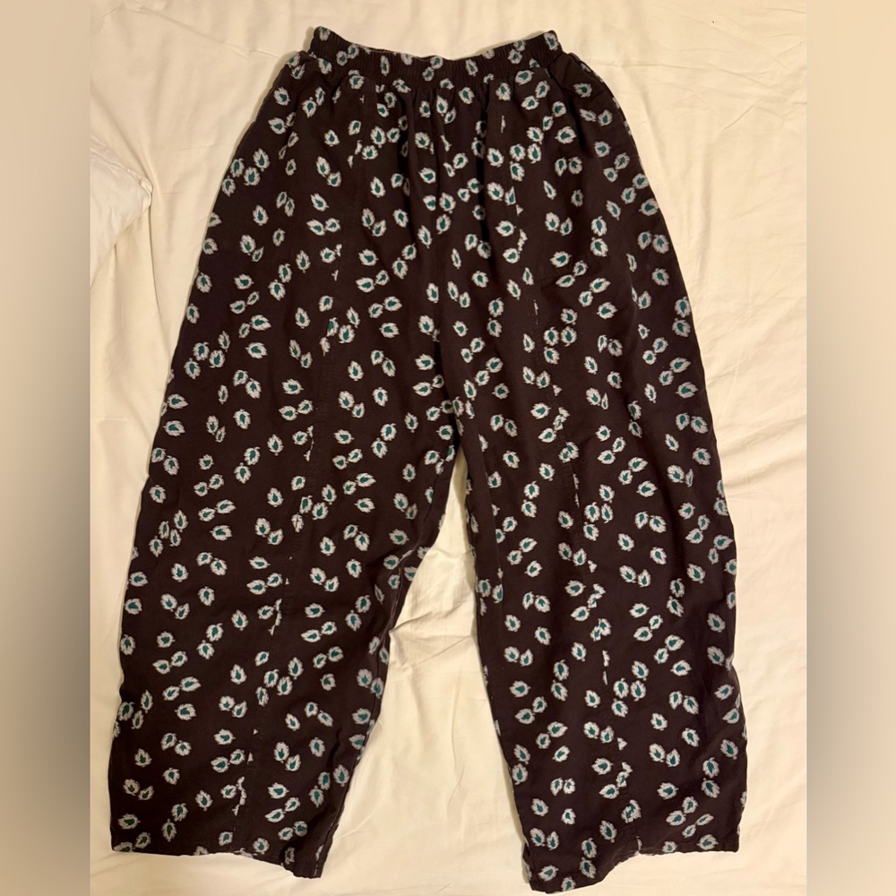 Ilana Kohn Abe balloon pant S chocolate brown woven green leaf pattern